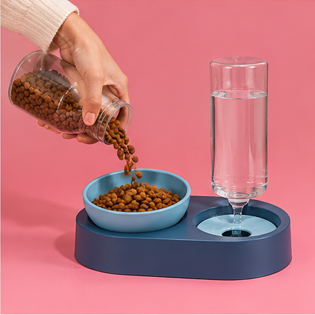 Double gamelle pour chat et chien avec réservoir