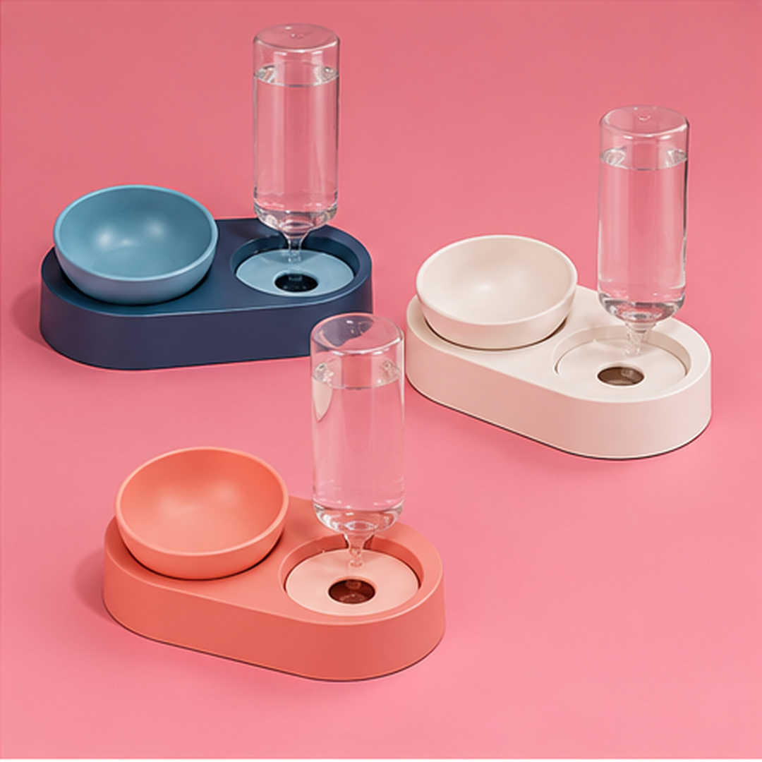 Double gamelle pour chat et chien avec réservoir