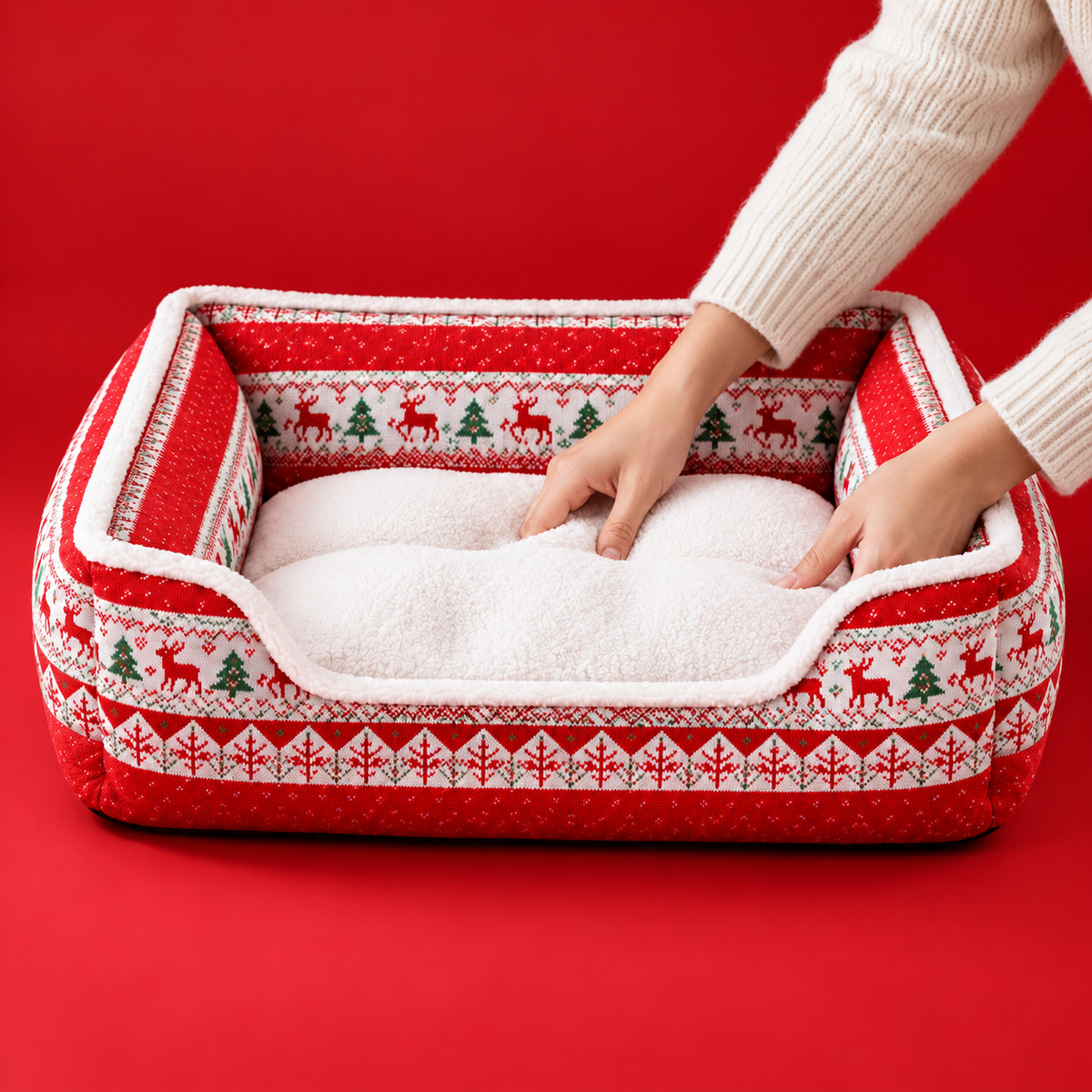 Panier de Noël pour chien et chat, motif renne