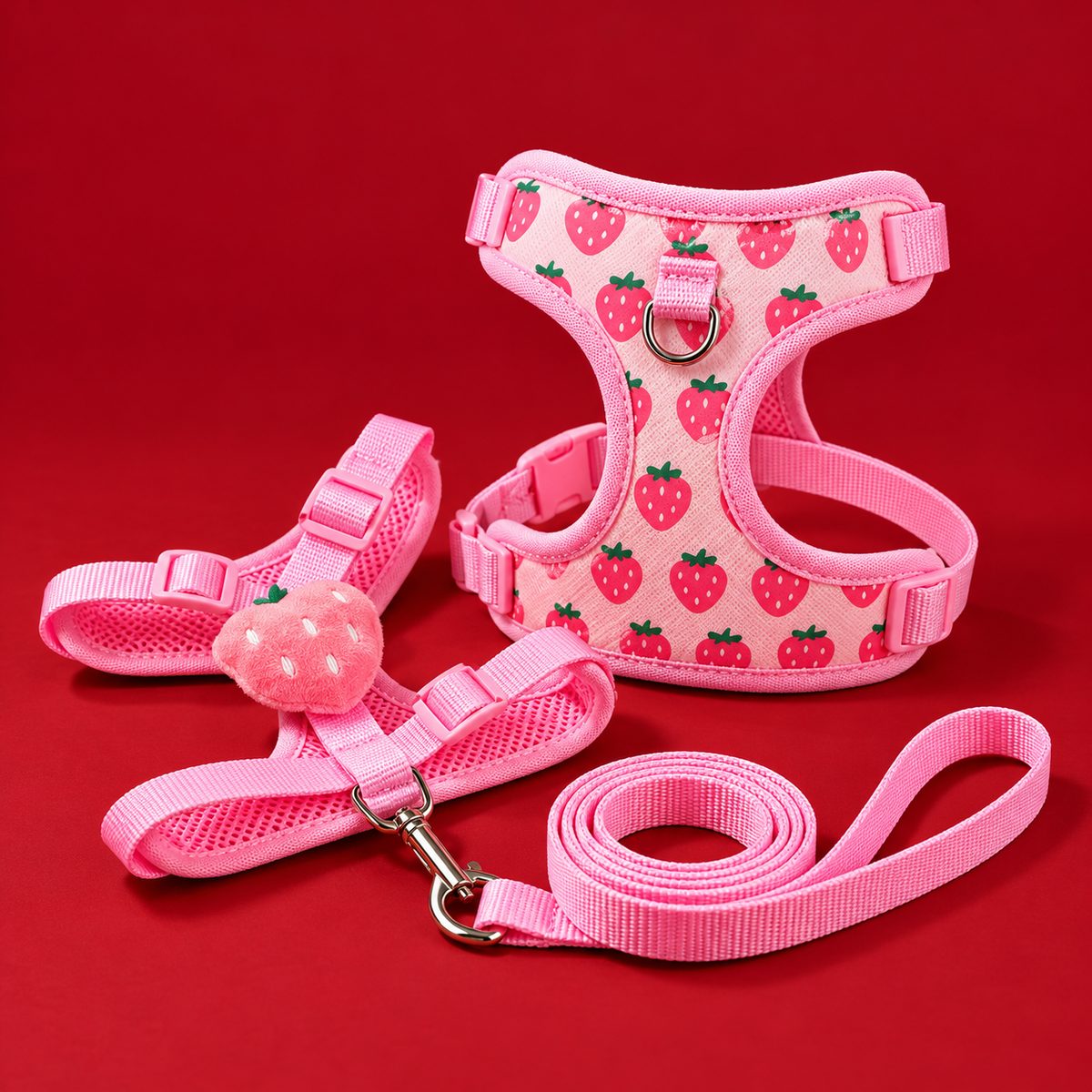 Set harnais et laisse fraise pour chien