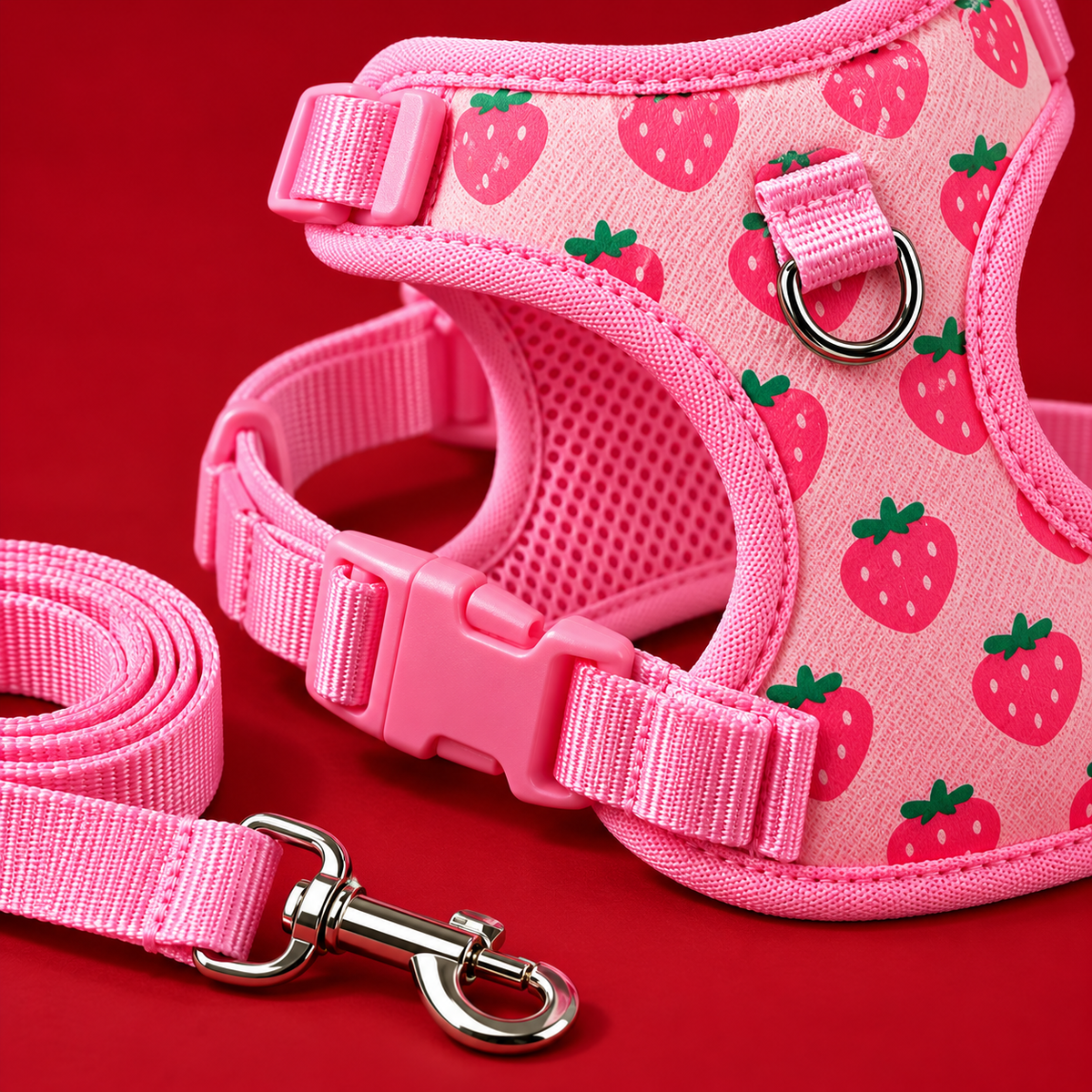 Set harnais et laisse fraise pour chien