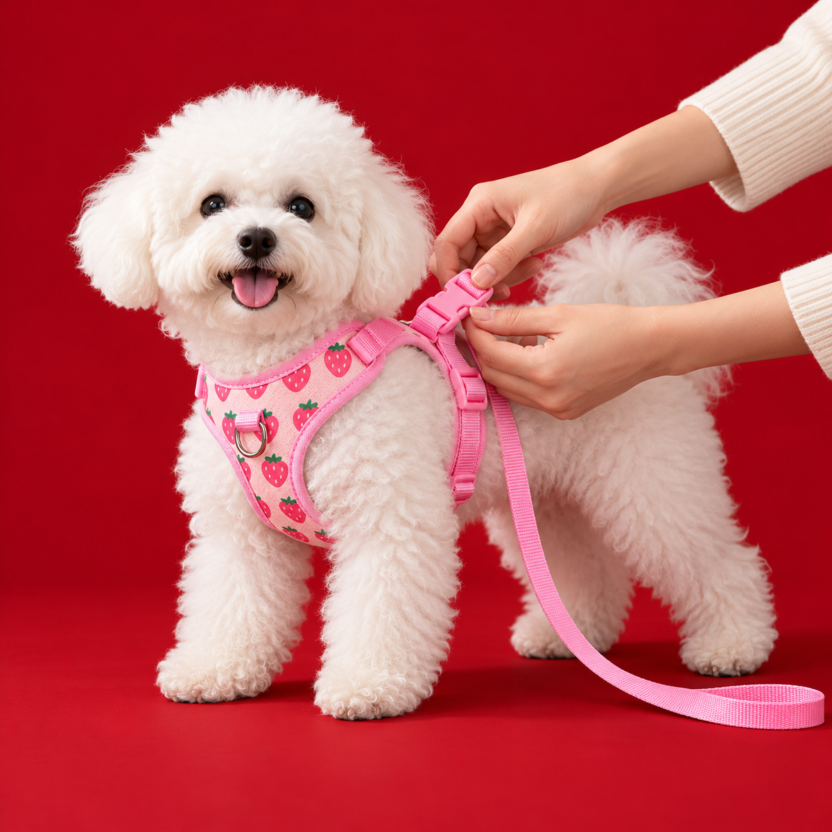 Set harnais et laisse fraise pour chien